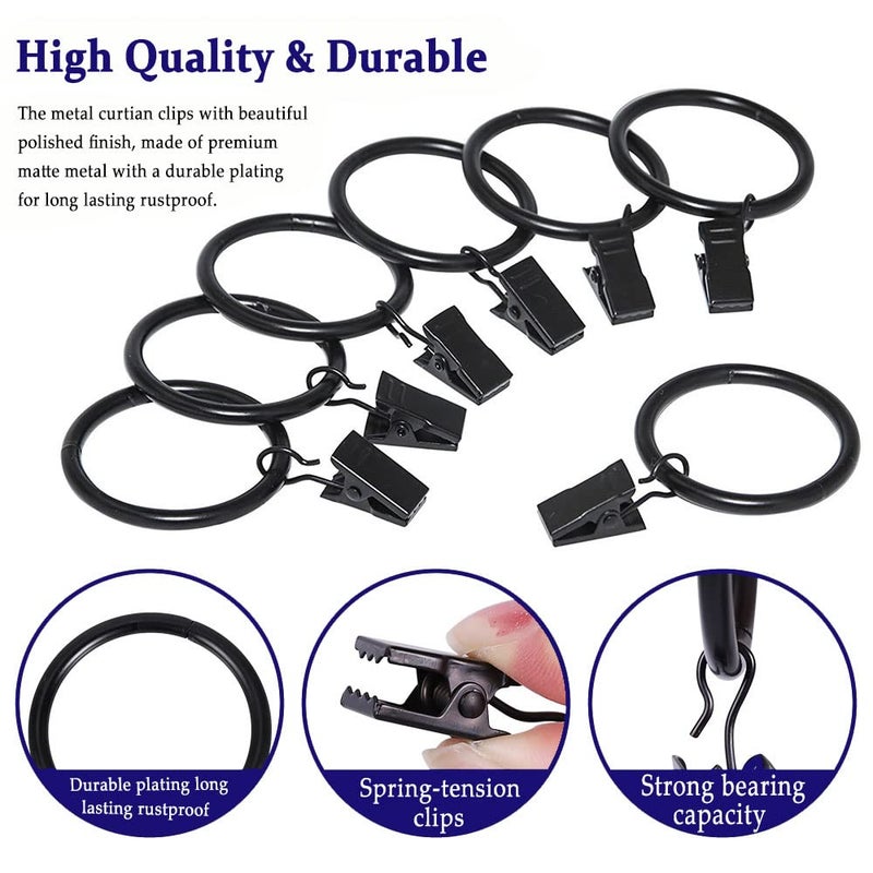 Lansian 72 Pack Curtain Rings with Clips Hooks 1.26 inch Rustproof Matte Metal Stainless Steel Drapery Rings for Tension Rod Bracket Eyelets Decorative Hangers, Vintage Black (1.26" Interior Diameter) - Image 4